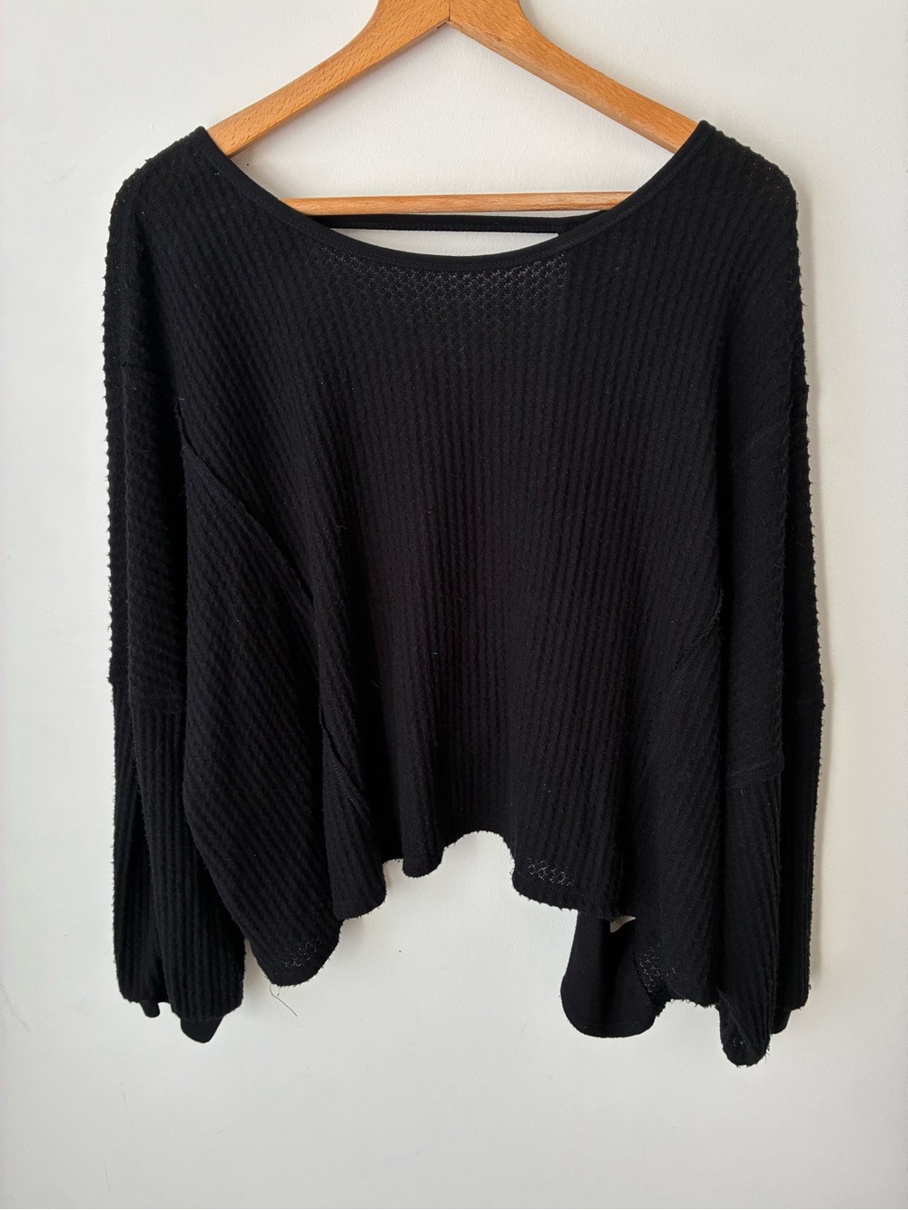 Free People Top Women’s M Love Me Thermal Black Open Back Waffle Knit Oversized